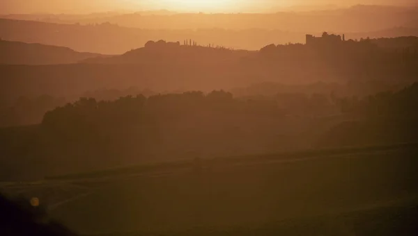 Pienza Talya Ağustos 2020 Tuscan Kırsalının Manzarası Gün Batımında — Stok fotoğraf