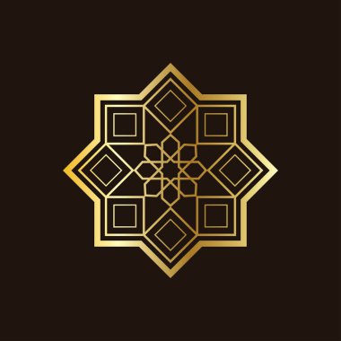 Soyut lüks altın İslami model, geometrik model vektörü. Tebrik kartı, kapak, el ilanı, duvar kağıdı için modern vektör illüstrasyonu. Soyut doku süsü tasarımı, yinelenen fayans