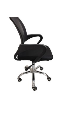 Modern siyah ofis sandalyesi beyaz arka planda izole edilmiş. Üst kenar açı