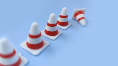 Trafik konisi çizgiyi aşıyor. Başarısızlığı, hatayı, bozulmayı, beklenmedik sorunu ve risk yönetimi kavramını simgeliyor..