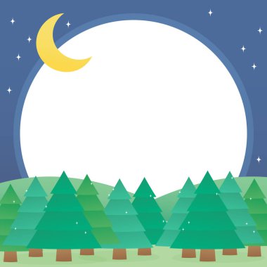 Çam ağacı temalı soğuk kış gecesi, vektör illüstrasyonu