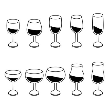 içki bardaklarının çizimi, vektör çizimi