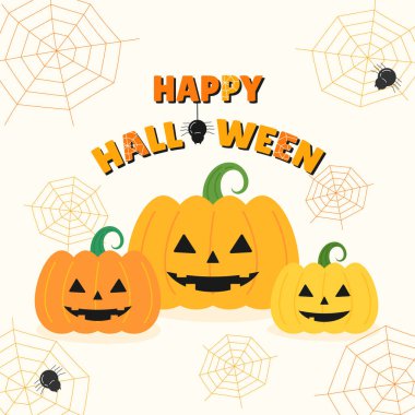 Cadılar Bayramı etkinliği için şirin balkabağı arkadaşları, vektör illüstrasyonu