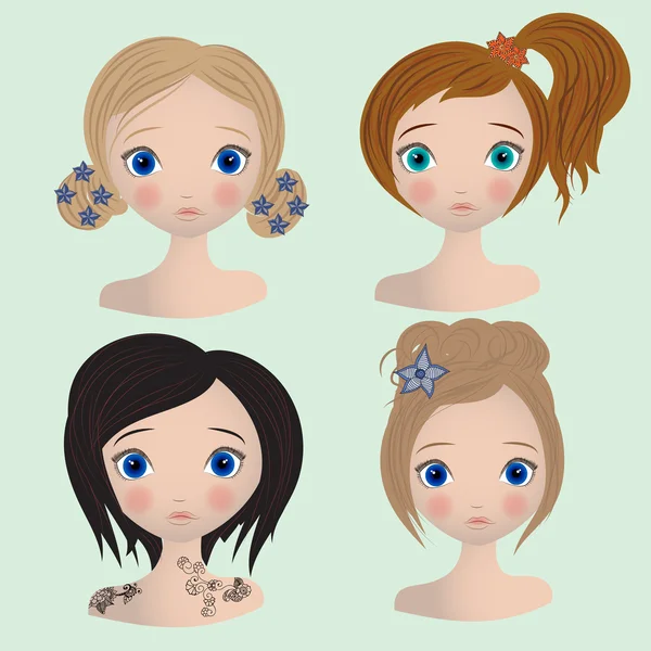 Set of female hair style. Vector collection.
