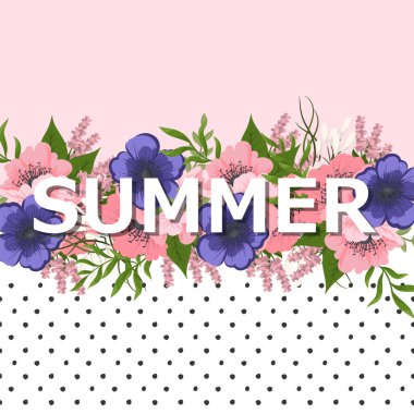 Yaz çiçekli arka plan - çiçek vektör illüstrasyonu