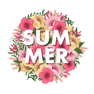 Yaz çiçekli arka plan - çiçek vektör illüstrasyonu