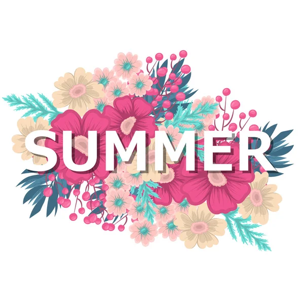 Yaz çiçekli arka plan - çiçek vektör illüstrasyonu