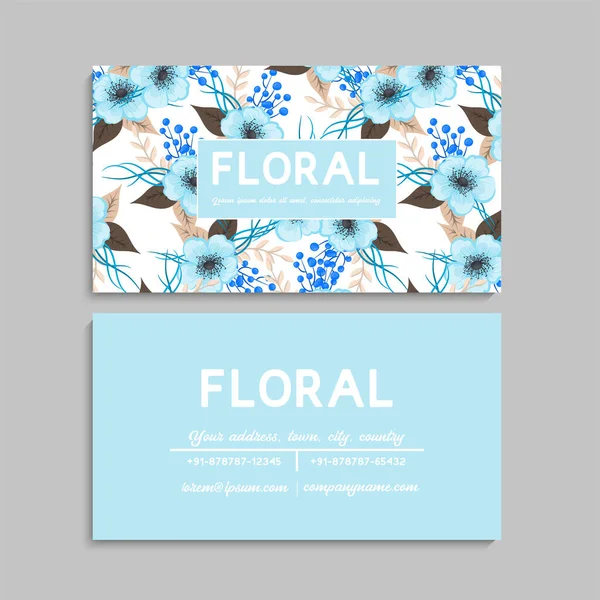 Blume Visitenkarten Blaue Blumen — Stockvektor