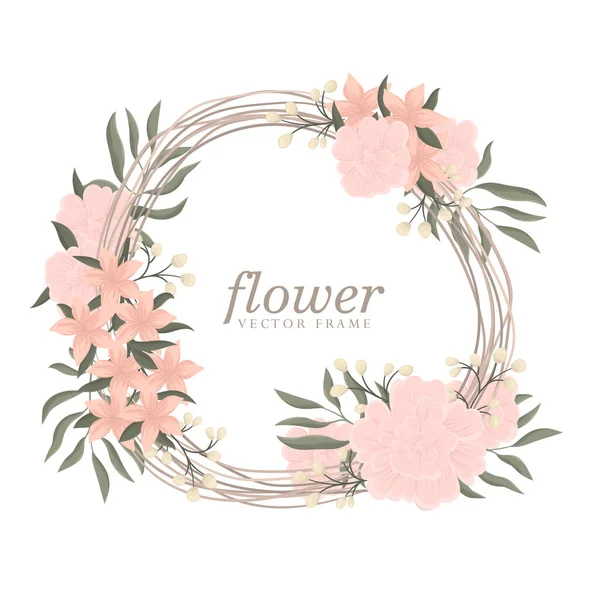 Belle Couronne Elégante Collection Florale Aux Feuilles Fleurs Roses Isolées — Image vectorielle