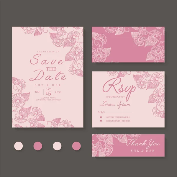 Vector Illustration Set Hand Drawn Cards Wedding — 图库矢量图片