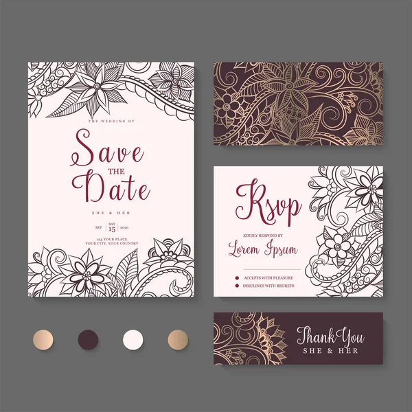 Vector Illustration Set Hand Drawn Cards Wedding — 图库矢量图片