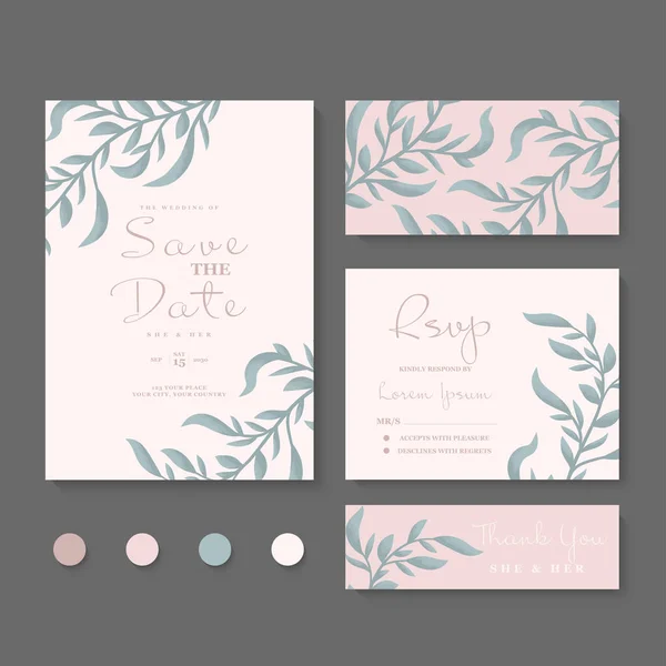 Set Invitaciones Boda Plantilla Ilustración Vectorial — Vector de stock