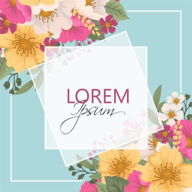 Çiçek kenarı çizimi - sıcak pembe çiçek vektör illüstrasyonu