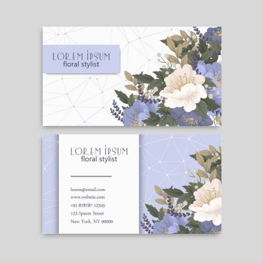 Çiçek kartvizitleri açık mavi vektör resimlemesi