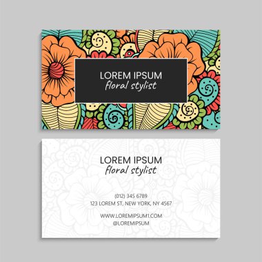 Kartvizitler el çizimi çiçek vektör çizimi