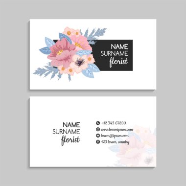 Çiçek kartvizitleri pembe çiçek vektör illüstrasyonu