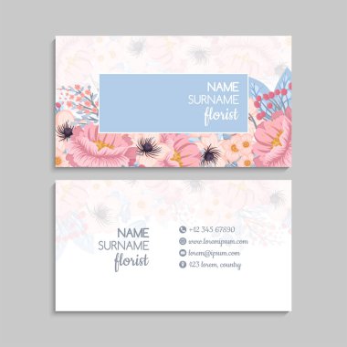 Çiçek kartvizitleri pembe çiçek vektör illüstrasyonu