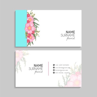 Çiçek kartvizitleri pembe çiçek vektör illüstrasyonu