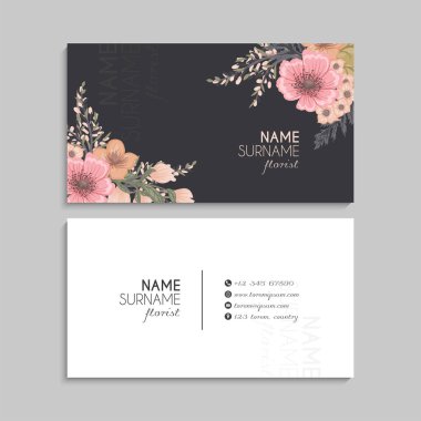 Çiçek kartvizitleri pembe çiçek vektör illüstrasyonu