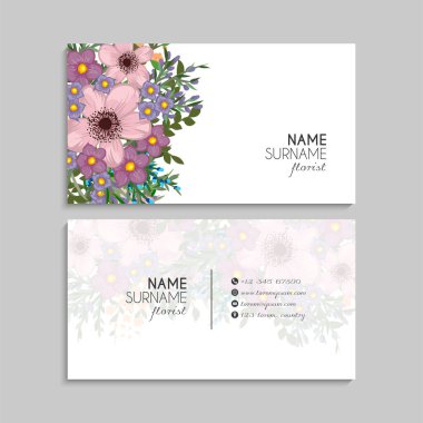 Çiçek kartvizitleri pembe çiçek vektör illüstrasyonu