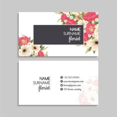 Çiçek kartvizitleri sıcak pembe çiçek vektör illüstrasyonu