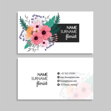 Çiçek kartvizitleri pembe çiçek vektör illüstrasyonu