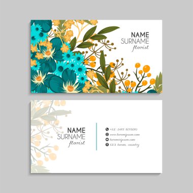 Çiçek kartvizitleri nane yeşili vektör çizimi