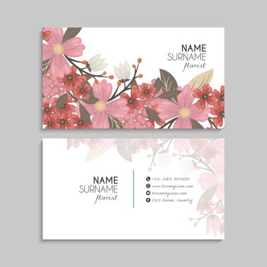 Çiçek kartvizitleri pembe çiçek vektör illüstrasyonu