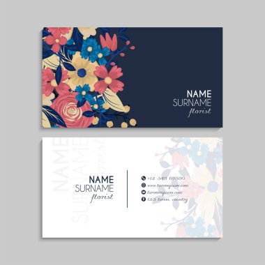 Çiçek kartvizitleri kırmızı çiçek vektör resimlemesi