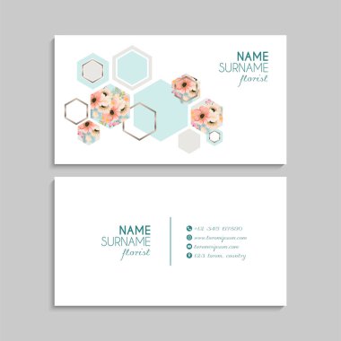 Çiçek kartvizitleri nane yeşili vektör çizimi