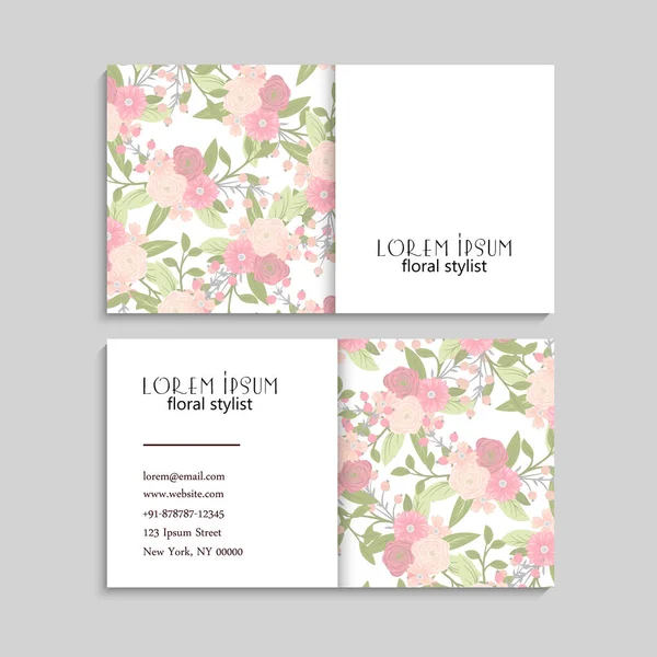 Flower Business Cards Pink Flowers Vector Illustration — Stock Vector