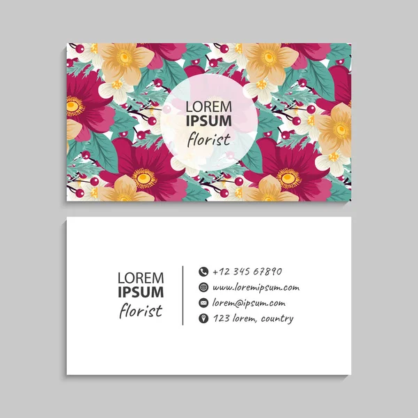 Flor Cartões Visita Flores Rosa Quente Vetor Ilustração — Vetor de Stock