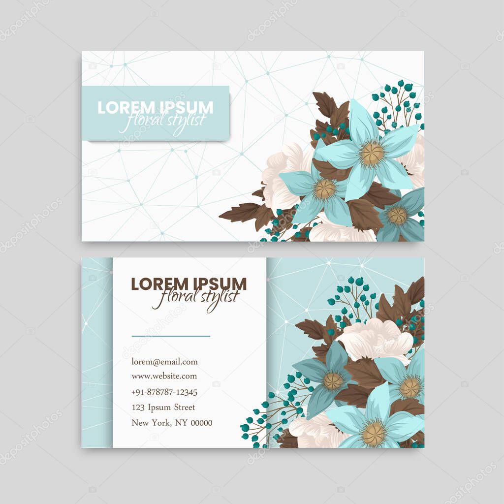 Flower business cards mint green vector illustration