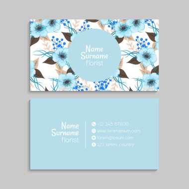 Çiçek kartvizitleri açık mavi