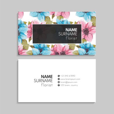 Çiçek kartvizitleri açık mavi