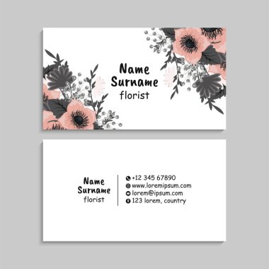 Çiçek kartvizitleri pembe çiçekler