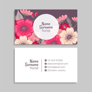 Çiçek kartvizitleri pembe çiçekler