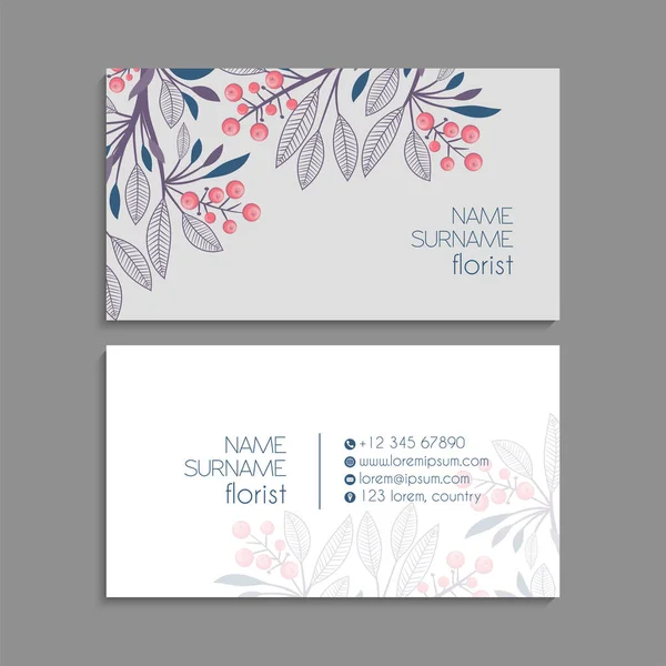 Tarjetas Visita Flores Flores Púrpura — Vector de stock