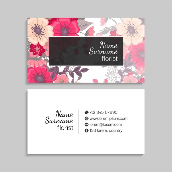 Flor Cartões Visita Flores Rosa —  Vetores de Stock