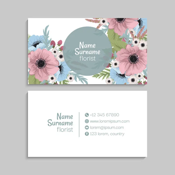 Tarjetas Visita Flores Flores Rosa — Vector de stock