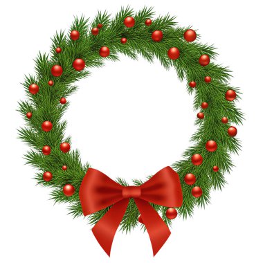 Kırmızı süslemeli ve Fiyonklu Zarif Noel Çelengi