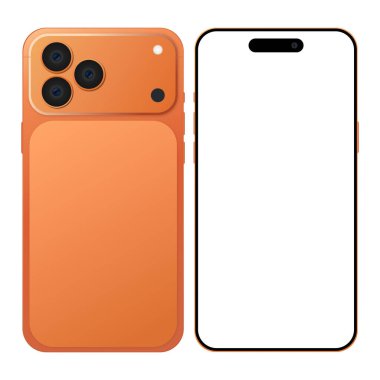 Apple iPhone 17 Pro Max akıllı telefon modelleme şablonu, ön ve arka görünüm. Modern akıllı telefon aygıtı vektör çizimi