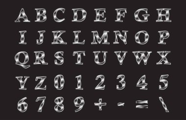 Krom Metalik Alfabe Numaraları Semboller Yazıtipi