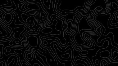 Çizgiye sahip soyut animasyon topografik harita. Siyah arkaplanda dalgaların canlandırılması
