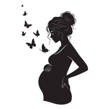 Hamile kadın silueti. Kelebek Dönüşüm Çizimi. Anneler Günü Tasarım Elemanı