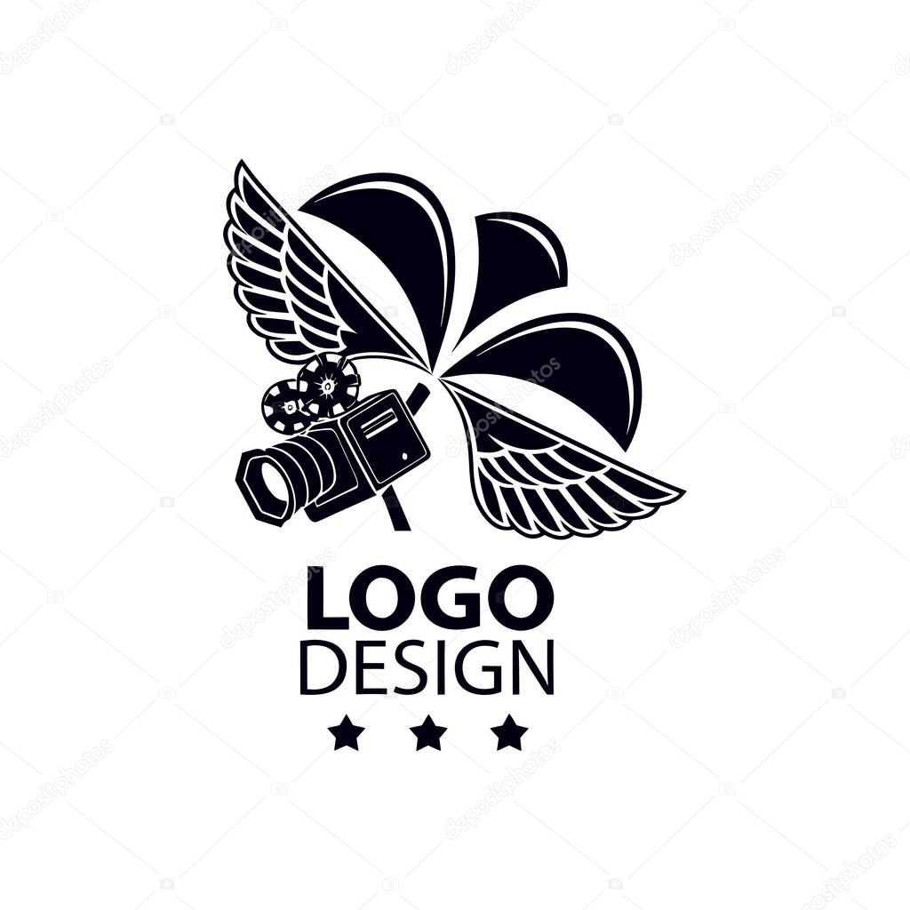 Winged camera logo design for photography film studio and media production