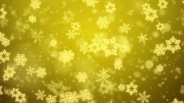 Kışın kar tanelerinin Noel arkaplanı Altın Işık eğrisi döngüsünden yavaşça düşüyor.