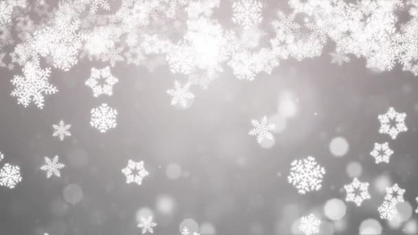Vánoční pozadí zimních sněhových vloček pomalu padající dolů White Light slavnostní gradient smyčka. — Stock video