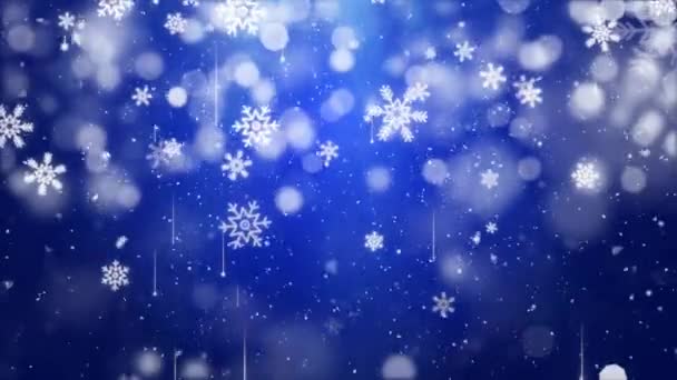 Niebieskie płatki śniegu latające w powietrzu Lekkie płatki śniegu Pętla Tło Animacja. — Wideo stockowe