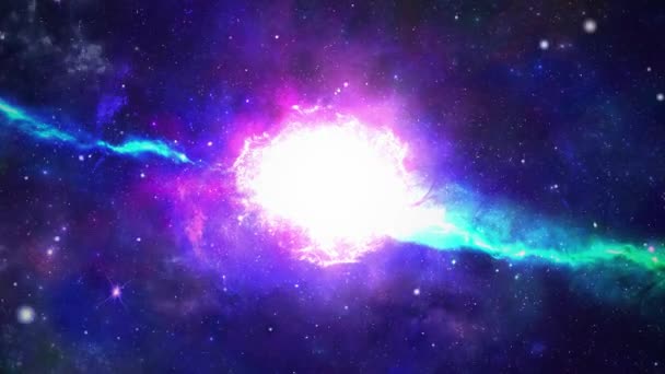 4K Kamera flyger genom en lila blå hål nebulosa konstellation Animation. — Stockvideo